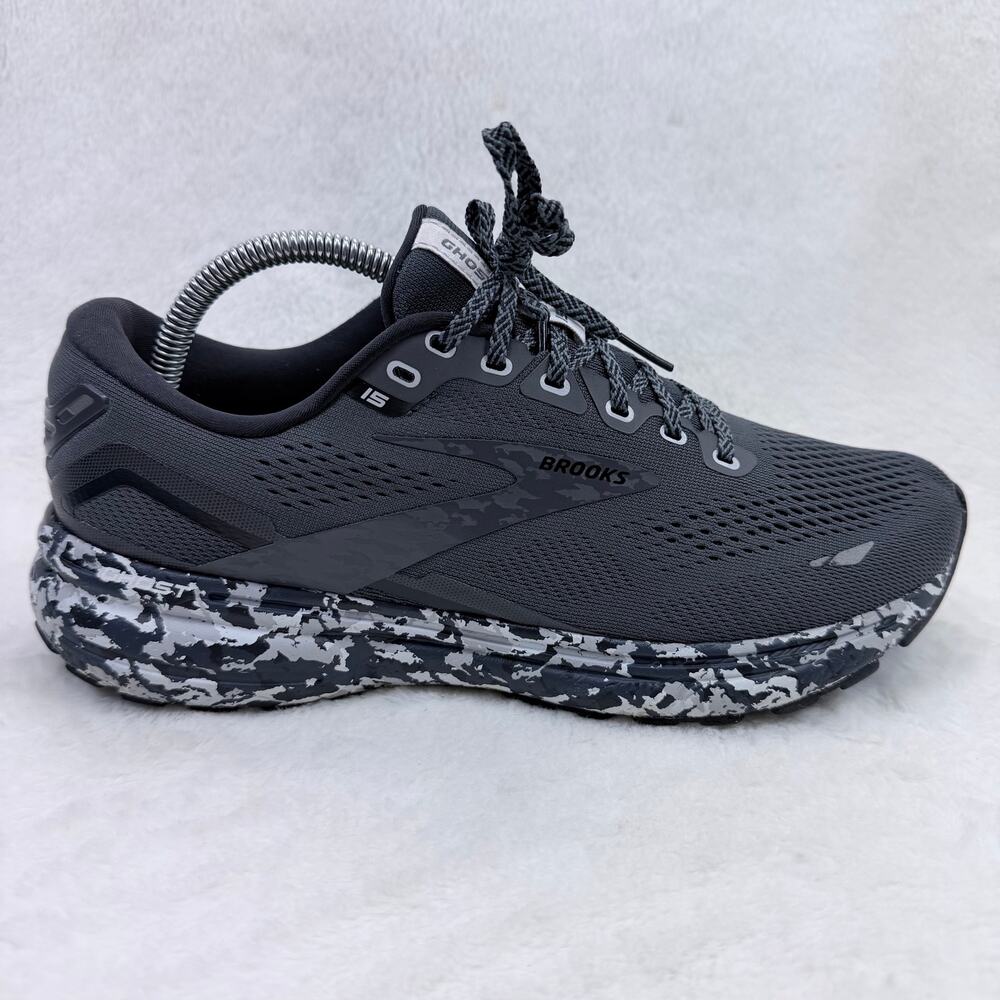 Brooks Ghost 15 Mens Running Shoes Black Camo Size 9 Cushioned Athletic Sneakers